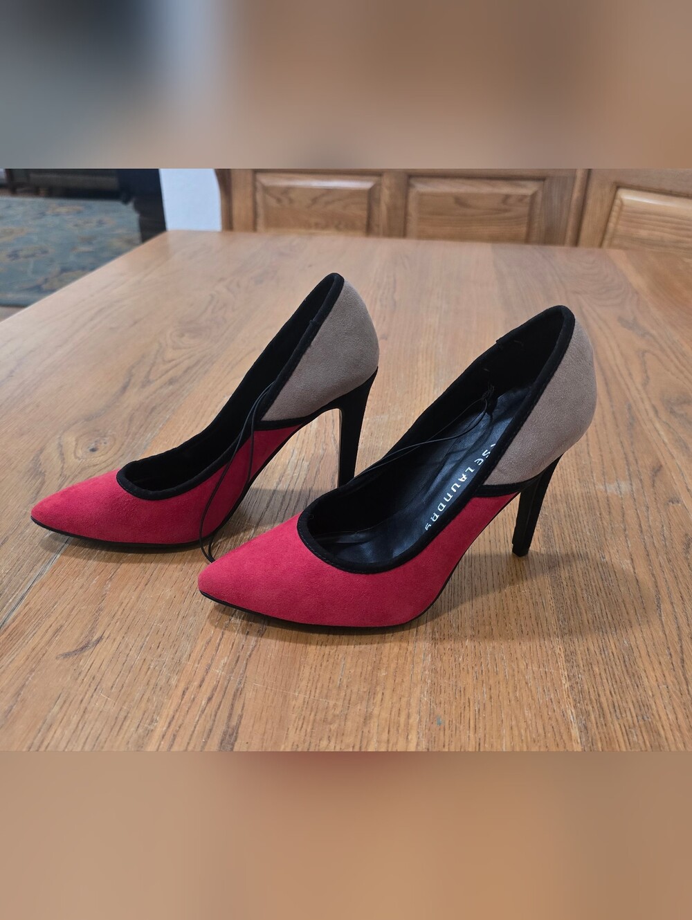 New Chinese Laundry Red and Taupe Suede Heels-Size 5.5